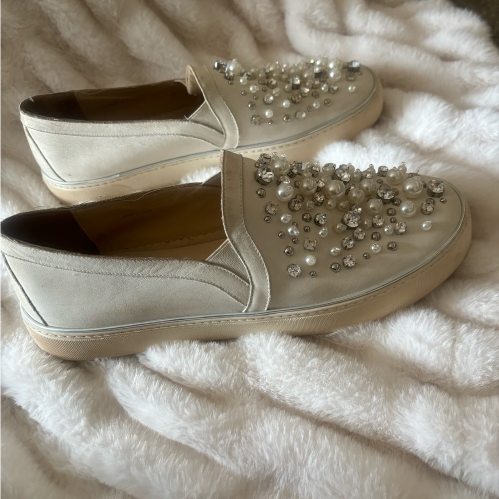 Stuart Weitzman Cream Pearl Embellished Sneakers - Picture 2 of 4